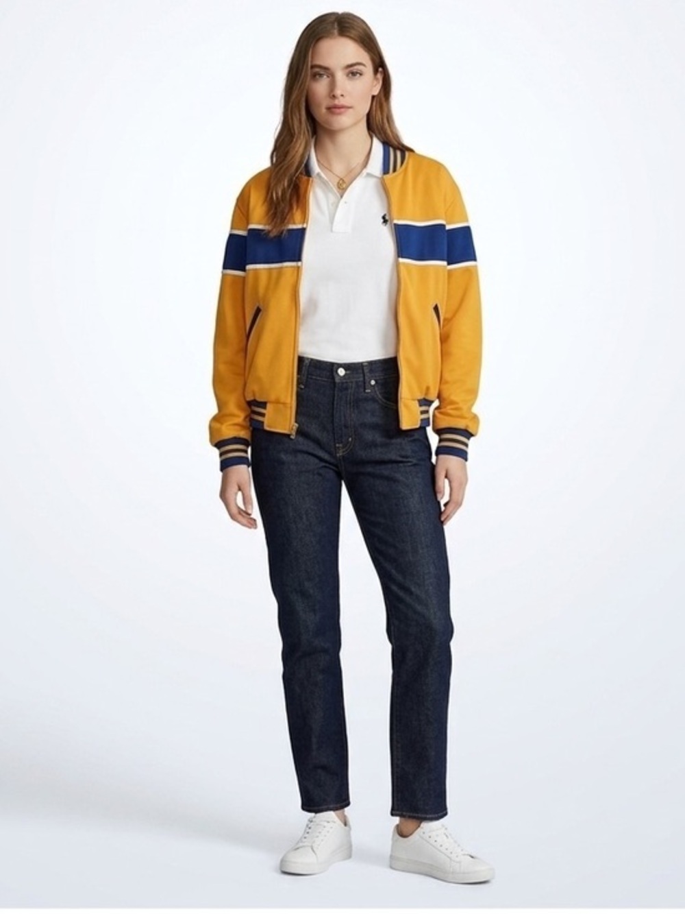 Blue & Yellow Retro 90s Style Bomber Jacket Yellow & Blue Long Sleeve